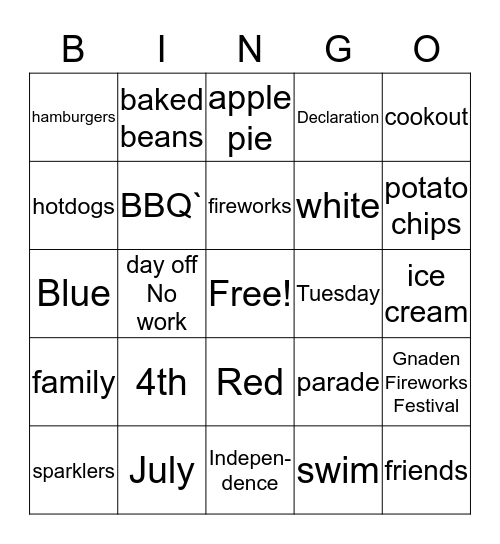 Happy Birthday America Bingo Card