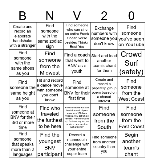 BLACKOUT #BNV17 BINGO Card