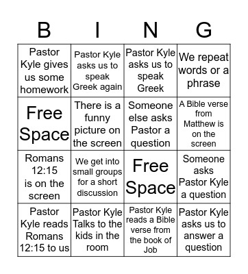 Romans 12:15 Bingo Card