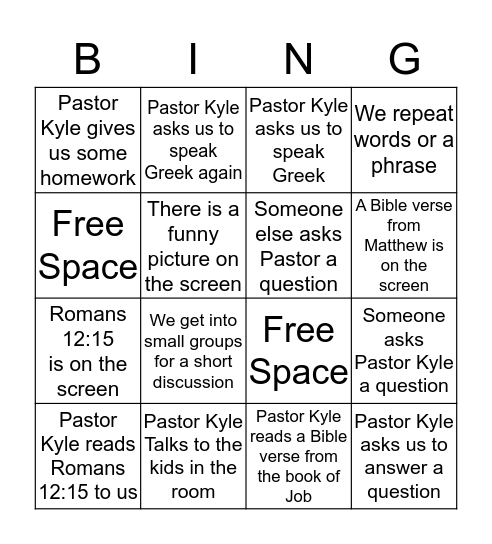 Romans 12:15 Bingo Card