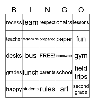 Back to School Bingo Card