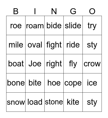 long i,o Bingo Card