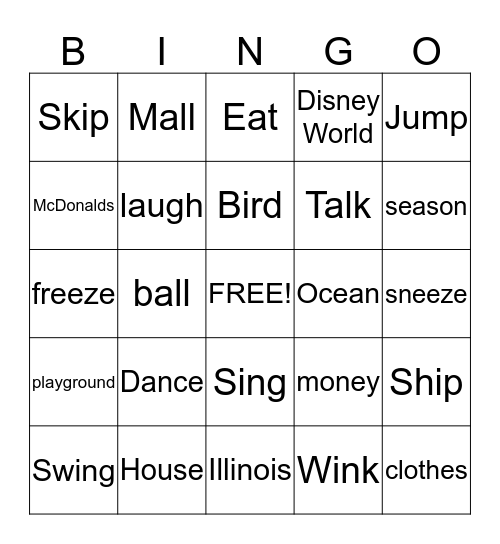 Parts of Speech Bingo Card