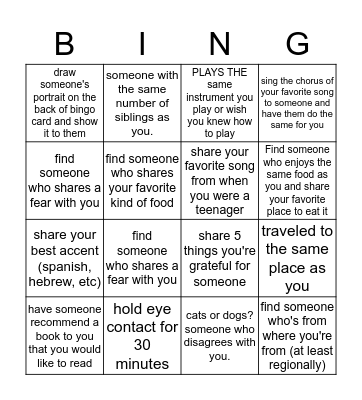 GETTING TO KNOW YOU Bingo Card