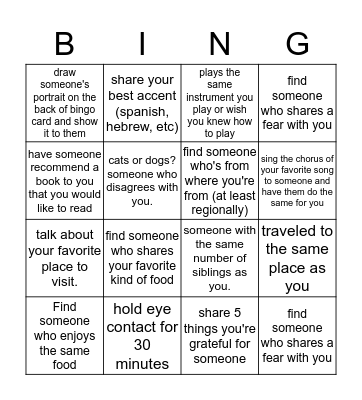 GETTING TO KNOW YOU Bingo Card