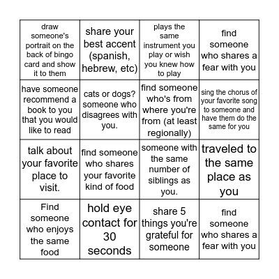 GETTING TO KNOW YOU Bingo Card