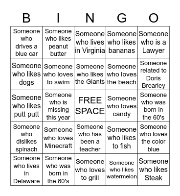 Family Who's Who Bingo Card