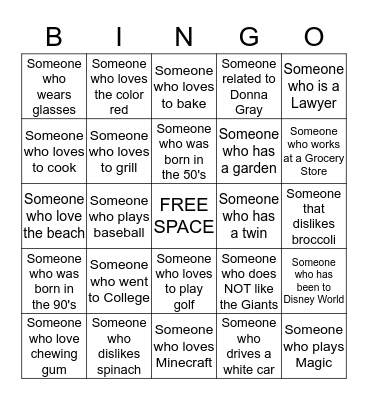 Family Who's Who Bingo Card