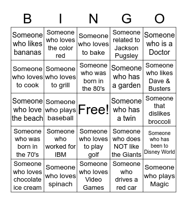 Family Who's Who Bingo Card