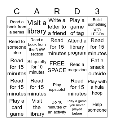 Activity Card: 1st - 4th Grade Bingo Card