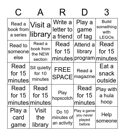 Activity Card: 1st - 4th Grade Bingo Card