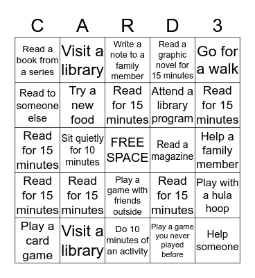 Activity Card: 5th - 8th Grade Bingo Card