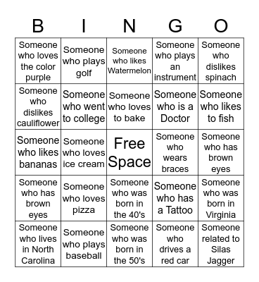 Family Who's Who Bingo Card