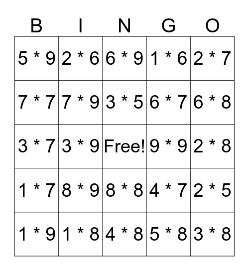 Eye Level Bingo Card