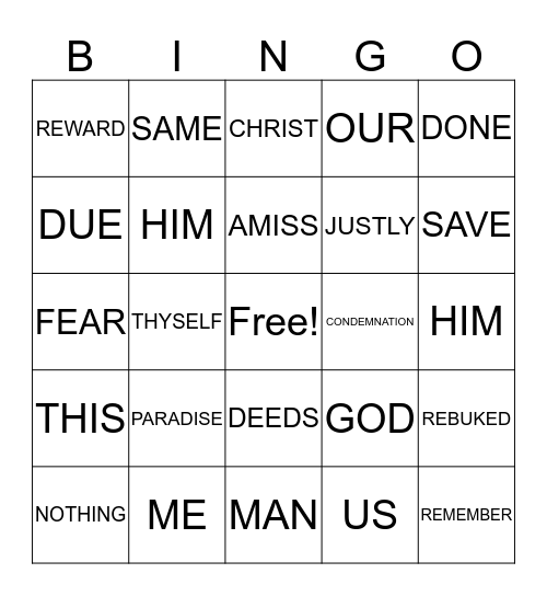 RESCUE ON THE CROSS Bingo Card