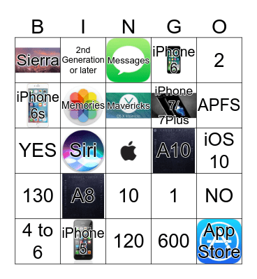 Tech Specs Bingo Card