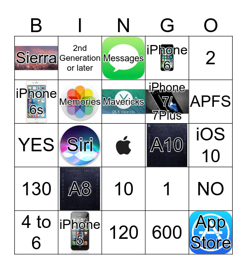 Tech Specs Bingo Card