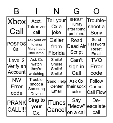 Burtie's Bingo Card