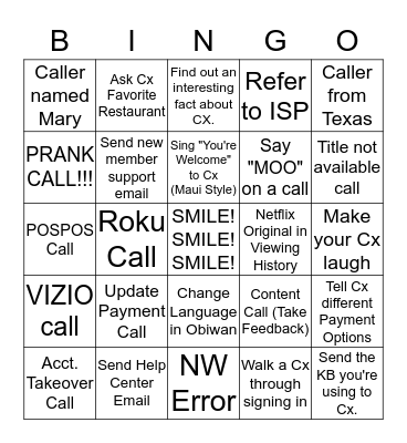 Burtie's Bingo Card