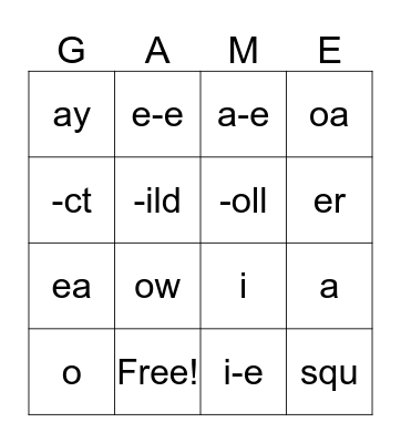 Sounds Game Bingo Card