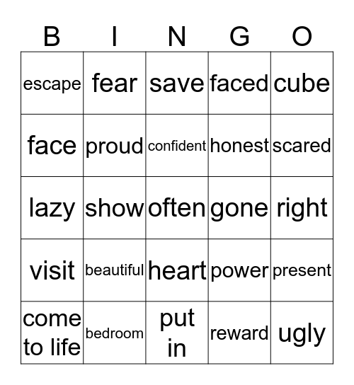 Vera the Alien Hunter Vocabulary Bingo Card