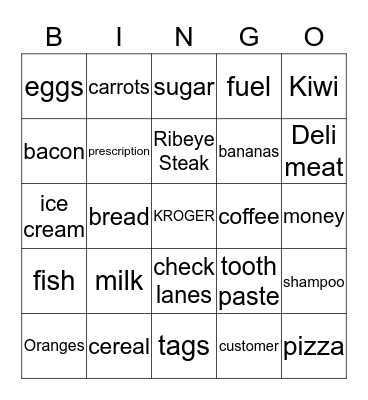 Grocery Bingo Card