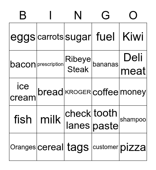 Grocery Bingo Card