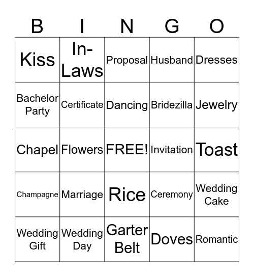 BRIDAL SHOWER BINGO Card