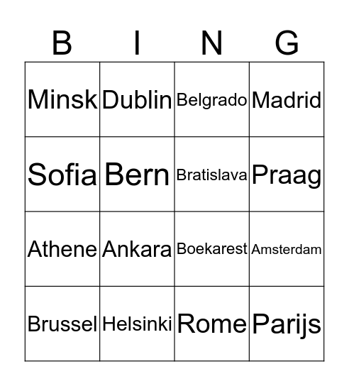 Hoofdsteden bingo Card