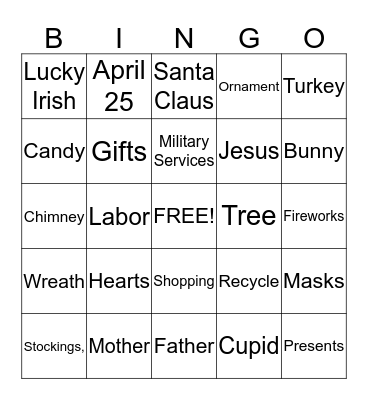 Holiday Bingo Card