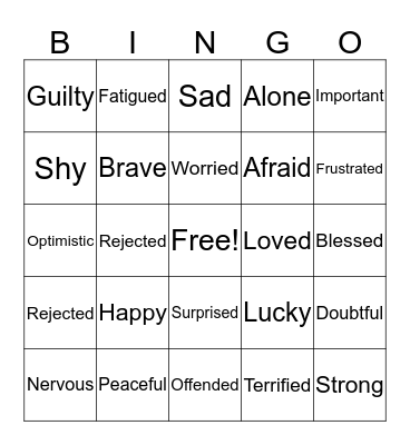 Feelings Bingo Card