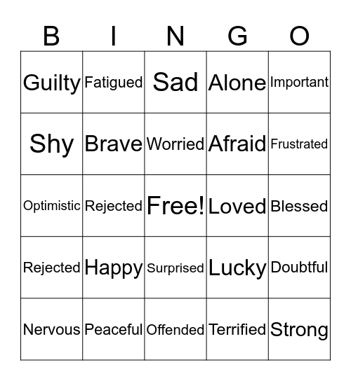 Feelings Bingo Card