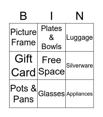 Bridal Gift Bing Bingo Card