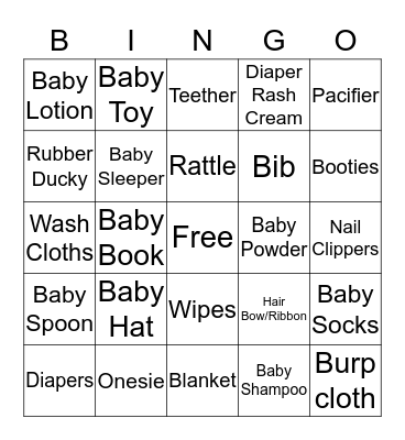 Emilia Grace Baby Bingo Card