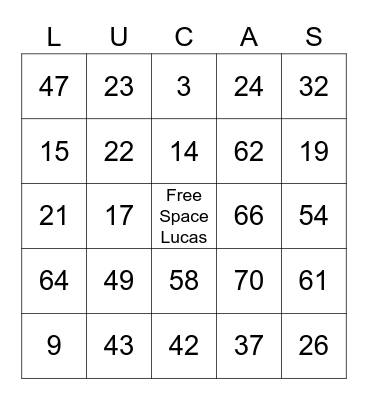 Lucas Family Reunion 2017 Bingo Card