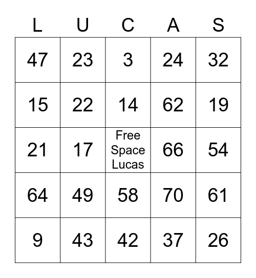 Lucas Family Reunion 2017 Bingo Card