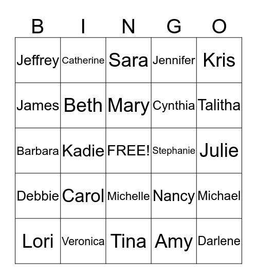 Pringo Bingo Card