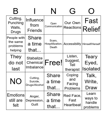 Therapy Bingo  Bingo Card