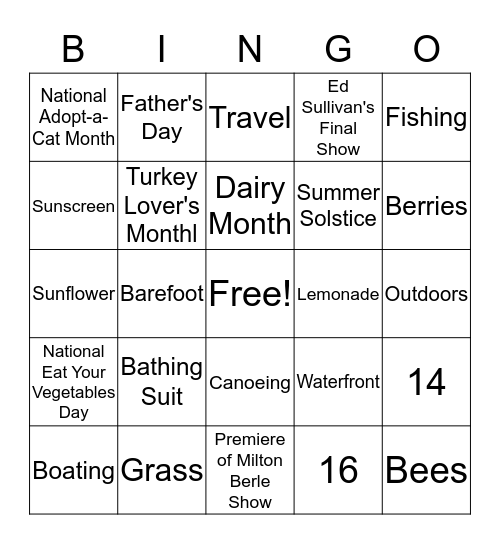 All Things June Bingo Card