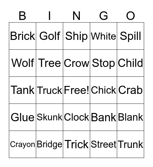 Chunks and Blends Bingo Card