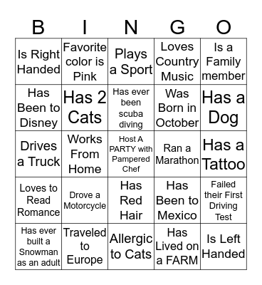 Hostess Bingo Card