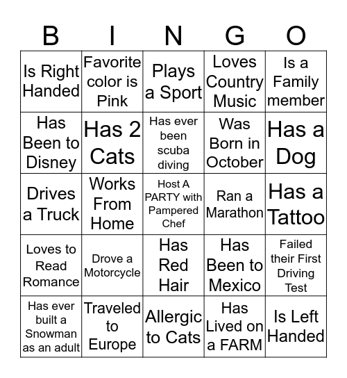Hostess Bingo Card