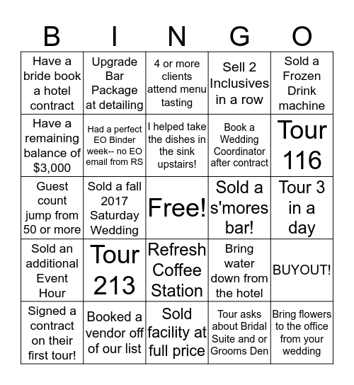 Vintage Villas Sales Bingo!  Bingo Card