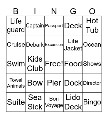 Cruise Bingo Card