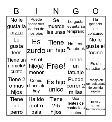 People Bingo Card