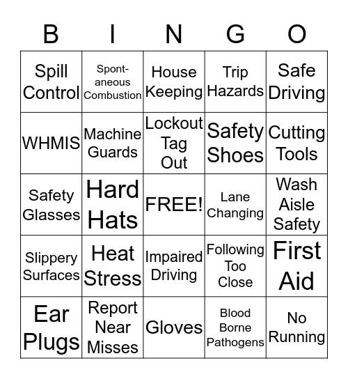 Safety Bingo Card