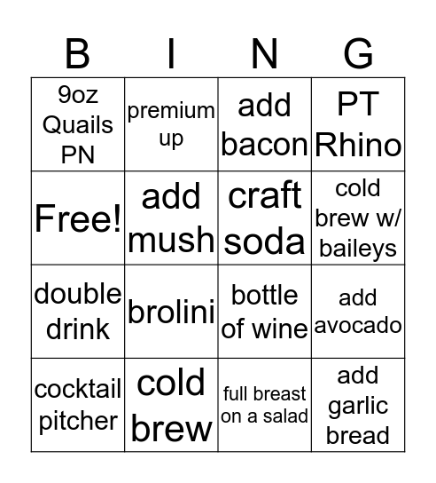 Enhancement Bingo  Bingo Card