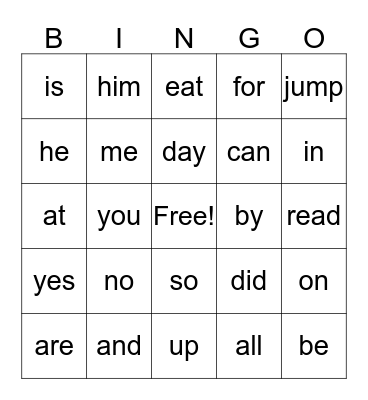 Sight Words (1)  Bingo Card