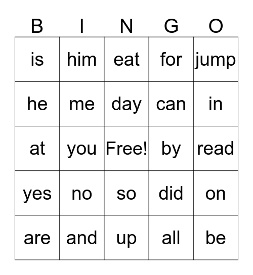 Sight Words (1)  Bingo Card