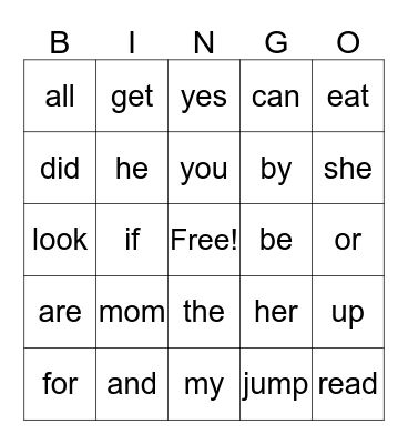 Sight Words (1)  Bingo Card